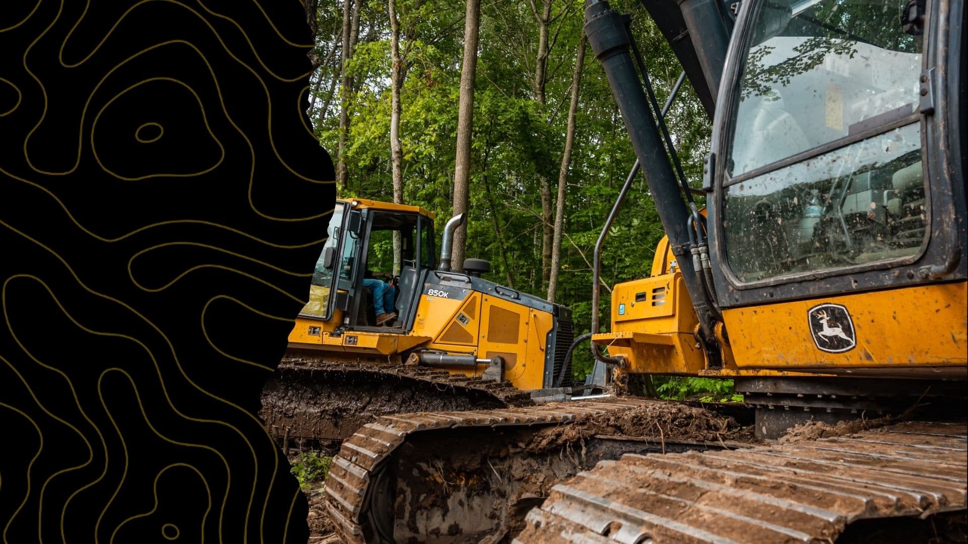Excavator and dozer working on a wooded JL Landworx site